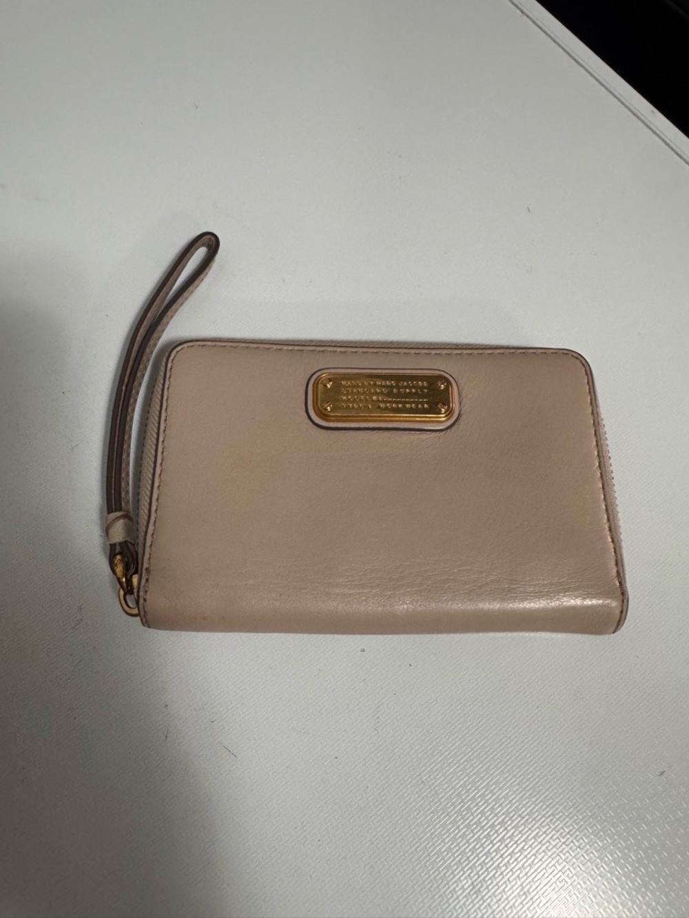 Marc Jacobs Light Blush Leather Zip-Around Wallet with Gold Plaque